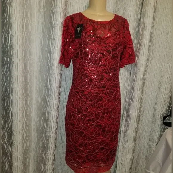 VIJIV+vintage 1920s sequined flapper dress +red new Large - Picture 6 of 16